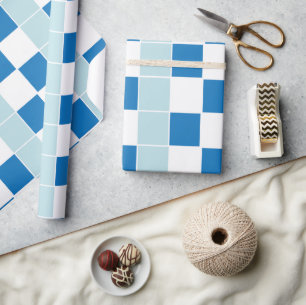 Blauw Geruit Cadeaupapier
