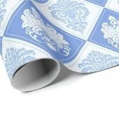 Blauw geruit damast cadeaupapier (Rol Hoek)