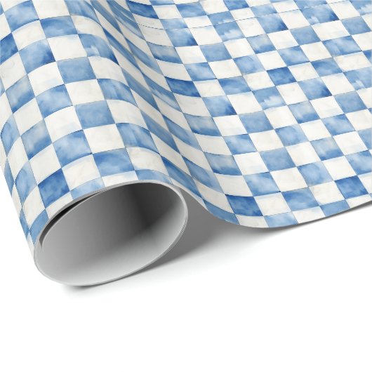 Blauw geruit decoratief cadeauverpakkings papier (Rol Hoek)