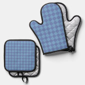 Blauw geruit diamantpatroon ovenwant & pannenlap set (Voorkant / Achterkant)