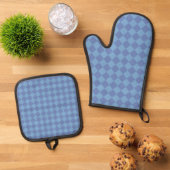Blauw geruit diamantpatroon ovenwant & pannenlap set (Top down)