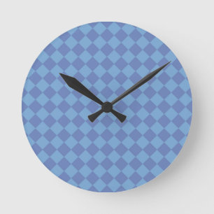 Blauw geruit diamantpatroon ronde klok