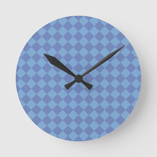 Blauw geruit diamantpatroon ronde klok (Voorkant)