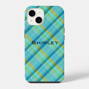 Blauw geruit door Shirley Taylor iPhone 14 Hoesje