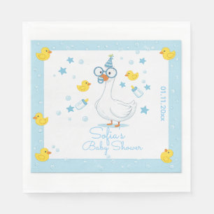 Blauw geruit dwaze gans jongens babyshower servet