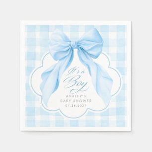 Blauw geruit elegante strik jongens babyshower servet