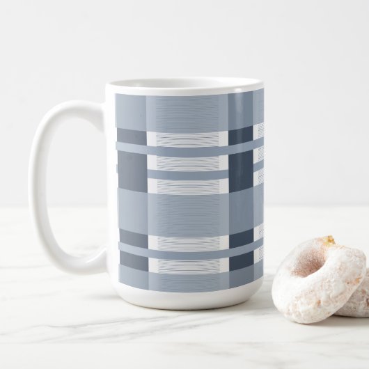 Blauw geruit en gestreept koffiemok (Met donut)