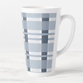 Blauw geruit en gestreept latte mok
