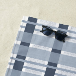 Blauw geruit en gestreept weven strandlaken