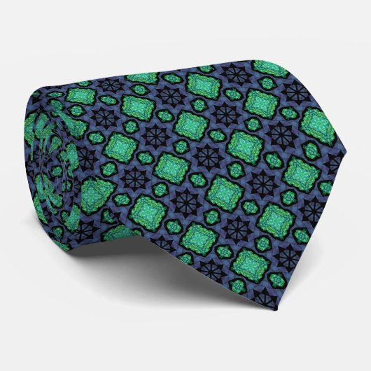Blauw geruit en groene stropdas (Opgerold)