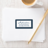 Blauw geruit frame eenvoudig retouradres etiket (Insitu)