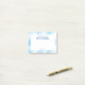Blauw geruit geblokte kinder gepersonaliseerde lun post-it® notes (Op bureau)