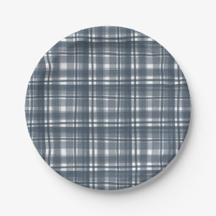Blauw geruit gecoördineerd papieren borden bordje