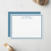 Blauw geruit gepersonaliseerd notitiekaartjes (Voorkant / Achterkant in situ)