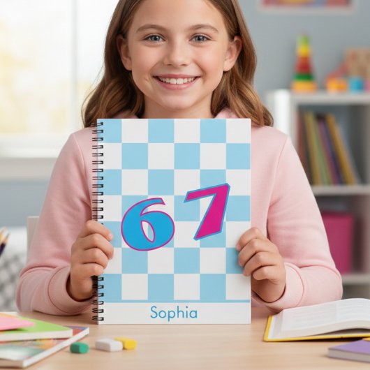 Blauw geruit gepersonaliseerde naam 67 cijfer ontw notitieboek