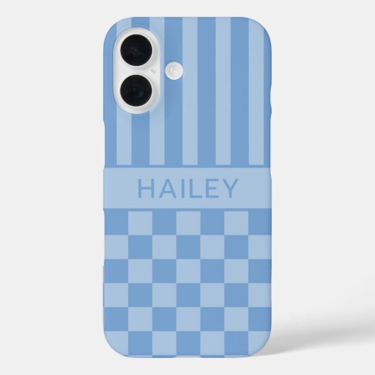 Blauw geruit gestreept gepersonaliseerd Case-Mate iPhone case (Achterkant)
