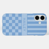 Blauw geruit gestreept gepersonaliseerd Case-Mate iPhone case (Achterkant (horizontaal))