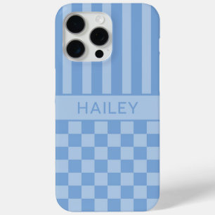 Blauw geruit gestreept gepersonaliseerd iPhone 15 pro max hoesje