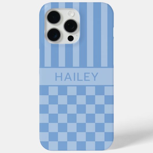 Blauw geruit gestreept gepersonaliseerd Case-Mate iPhone case (Achterkant)