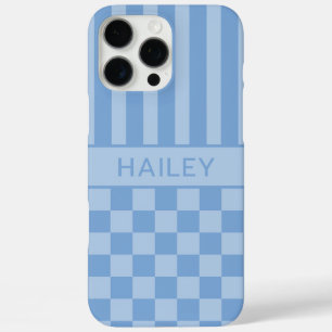 Blauw geruit gestreept gepersonaliseerd iPhone 16 pro max hoesje