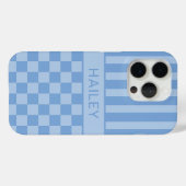 Blauw geruit gestreept gepersonaliseerd Case-Mate iPhone case (Achterkant (horizontaal))