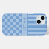 Blauw geruit gestreept gepersonaliseerd Case-Mate iPhone case (Achterkant (horizontaal))