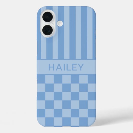 Blauw geruit gestreept gepersonaliseerd Case-Mate iPhone case (Achterkant)