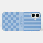 Blauw geruit gestreept gepersonaliseerd Case-Mate iPhone case (Achterkant (horizontaal))