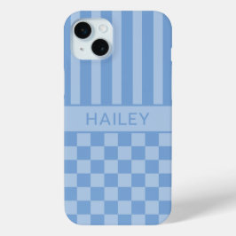 Blauw geruit gestreept gepersonaliseerd hoesje