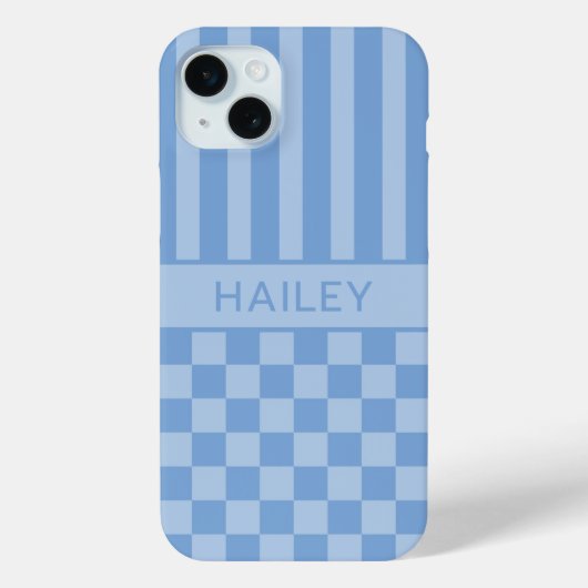 Blauw geruit gestreept gepersonaliseerd hoesje (Achterkant)