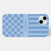 Blauw geruit gestreept gepersonaliseerd hoesje (Achterkant (horizontaal))