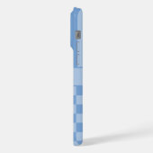 Blauw geruit gestreept gepersonaliseerd iPhone hoesje (Linkerkant)