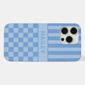 Blauw geruit gestreept gepersonaliseerd iPhone hoesje (Achterkant horizontaal)