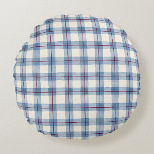 Blauw geruit gestreept rond kussen