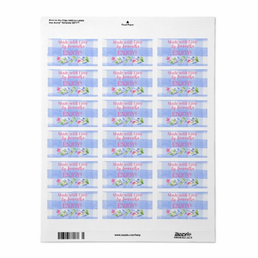 Blauw geruit Gingham Bloemen MET LIEFDE H Etiket (Full Sheet)
