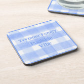Blauw geruit Gingham POOLSIDE VIBE kurk achterkant Bier Onderzetter (Linkerzijde)