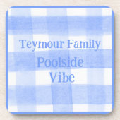 Blauw geruit Gingham POOLSIDE VIBE kurk achterkant Bier Onderzetter (Voorkant)
