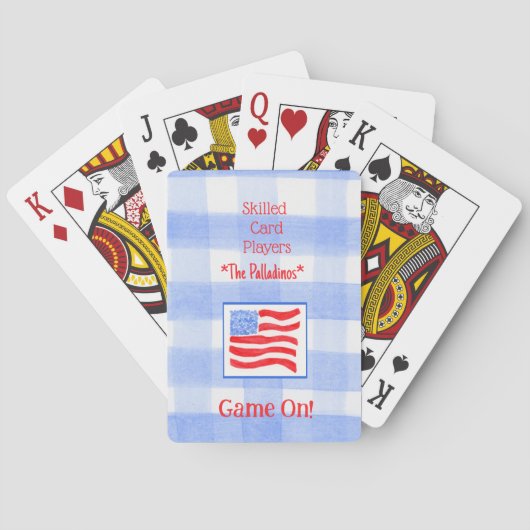 Blauw geruit gingham USA vlag Bridge Pokerkaarten (Achterkant)