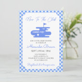 Blauw geruit golf babyshower kaart (Staand voorkant)