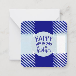 Blauw geruit Happy Birthday broer briefkaart: Notitiekaartje