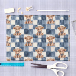 Blauw geruit Highland-rund cadeauverpakking Tissuepapier