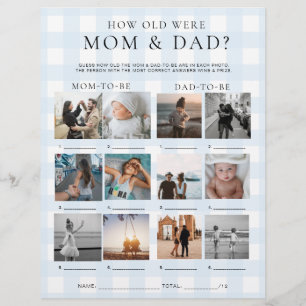 Blauw geruit Hoe oud waren mama en papa foto spel Flyer