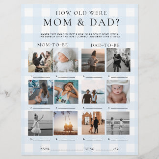 Blauw geruit Hoe oud waren mama en papa foto spel Flyer