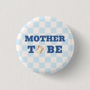 Blauw geruit honkbal Moeder Worden Baby Shower Ronde Button 3,2 Cm