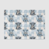 Blauw geruit hooglandrund Schattig Tissuepapier (Voorkant)
