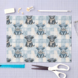Blauw geruit hooglandrund Schattig Tissuepapier