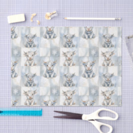 Blauw geruit Hooglandrund Sneeuwvlok Koel Winter Tissuepapier