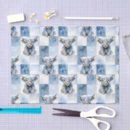 Blauw geruit Hooglandrund Sneeuwvlok Winter Tissuepapier