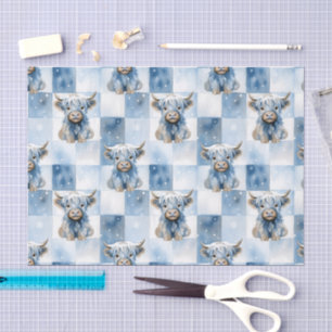 Blauw geruit Hooglandrund Sneeuwvlok Winter Tissuepapier