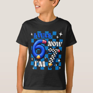 Blauw geruit ik was 6 ik ben 7 grappig 67 verjaard t-shirt